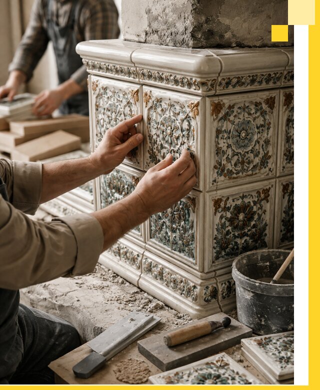 Изразцовые камины под ключ в Павлове: проект и монтаж