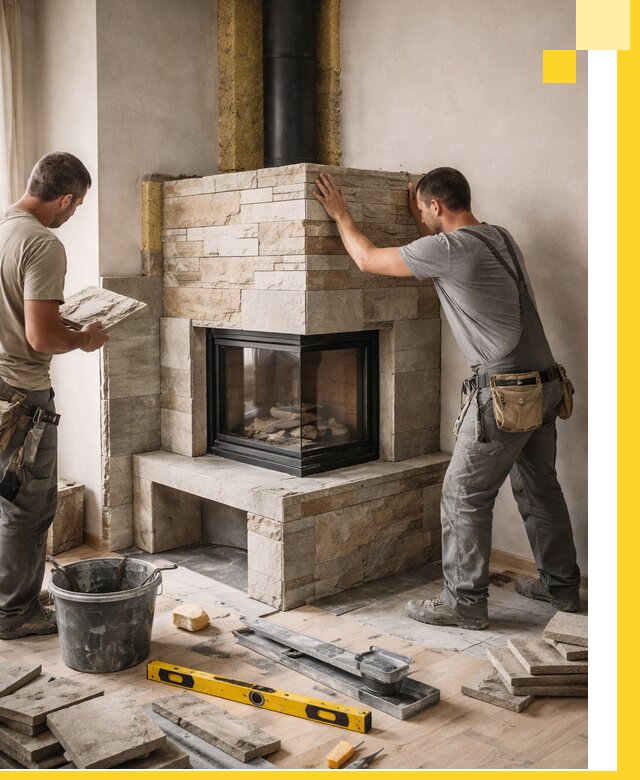 Угловые камины под ключ проект, монтаж и отделка в Павлове