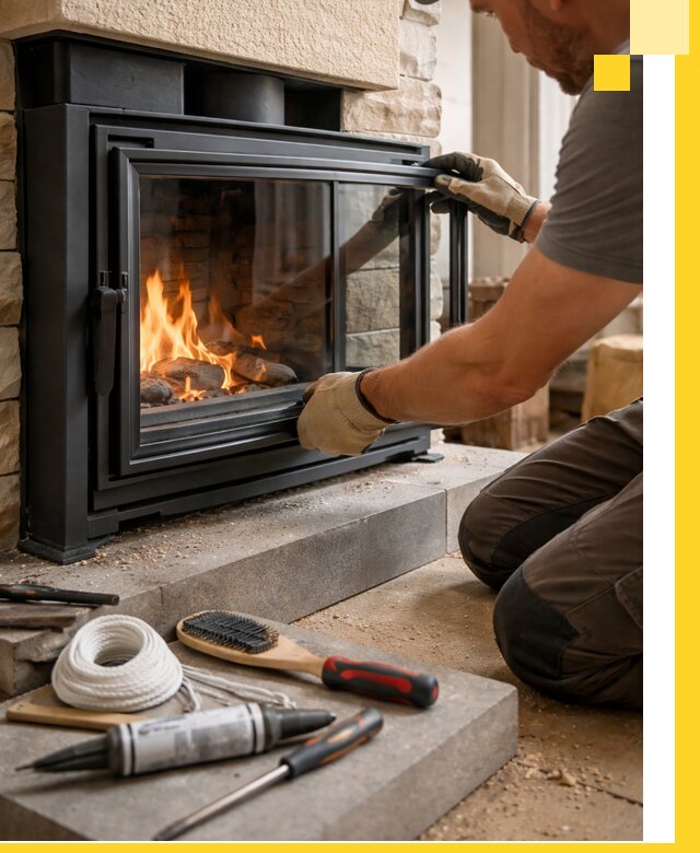 Производство, монтаж и доставка каминов со стеклом в Павлове