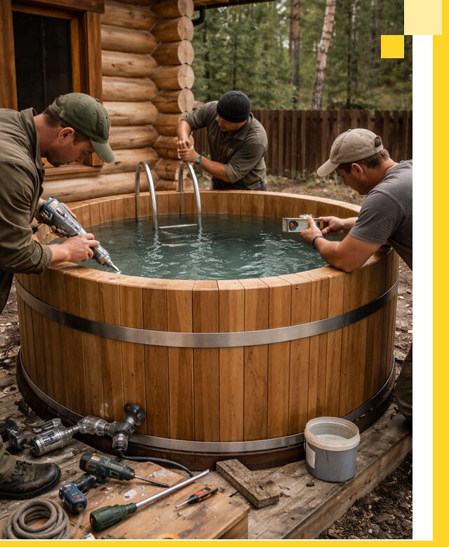 Строительство бань с купелью под ключ и отделкой в Павлове