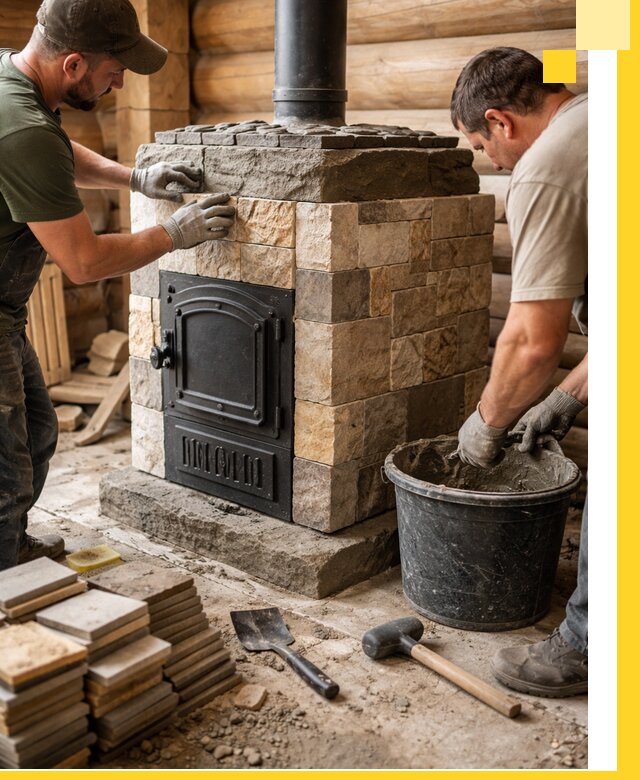 Облицовка банной печи под ключ в Павлове: камень и плитка