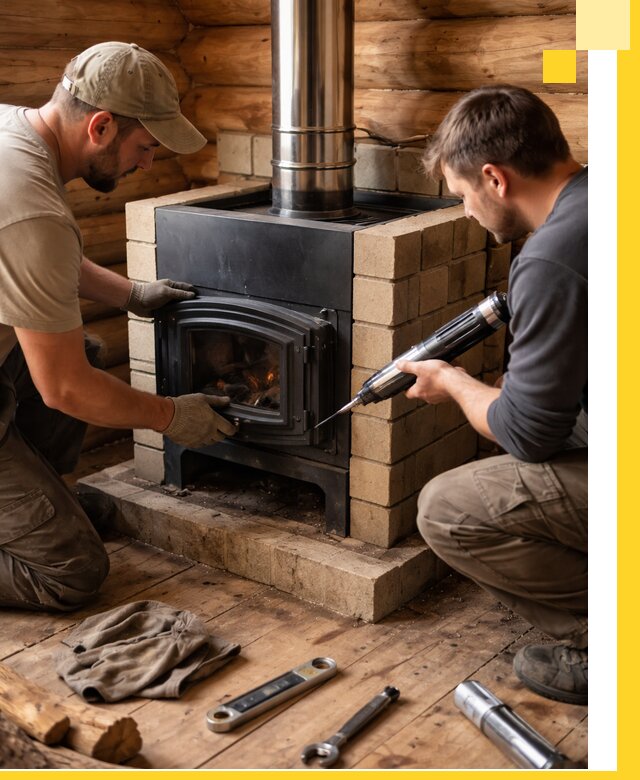 Монтаж и установка печи в бане под ключ с гарантией в Павлове