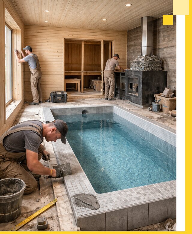 Проект бани с бассейном и сауной в Павлове под ключ