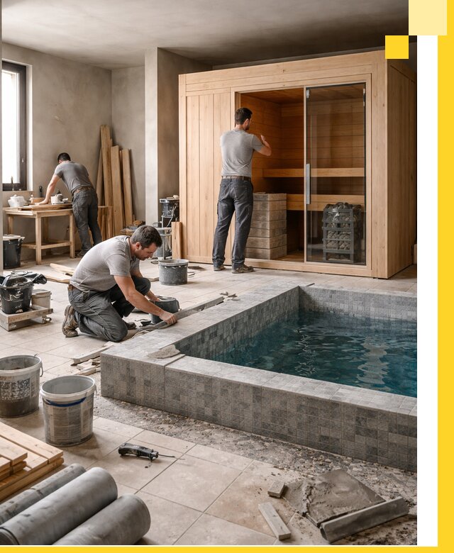 SPA зоны под ключ с бассейном сауной и печью в Павлове